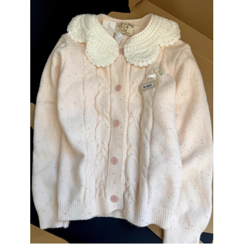 蕾絲溫柔針織衫甜美拼接娃娃毛衣秋冬新款花邊針織開衫外套上衣