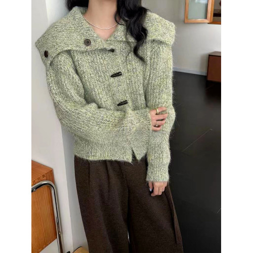 韓系慵懶風牛角釦設計感毛衣外套女秋冬季新款顯瘦短款針織衫開衫 韓系慵懶風牛角釦設計感毛衣外套女秋冬季新款顯瘦短款針織衫開衫