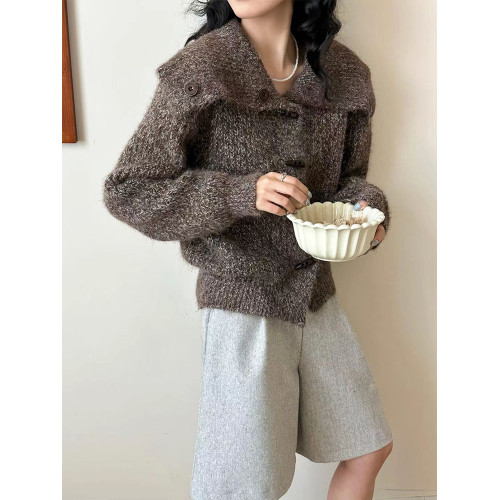 韓系慵懶風牛角釦設計感毛衣外套女秋冬季新款顯瘦短款針織衫開衫 韓系慵懶風牛角釦設計感毛衣外套女秋冬季新款顯瘦短款針織衫開衫