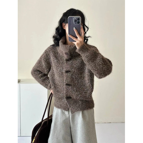 韓系慵懶風牛角釦設計感毛衣外套女秋冬季新款顯瘦短款針織衫開衫 韓系慵懶風牛角釦設計感毛衣外套女秋冬季新款顯瘦短款針織衫開衫