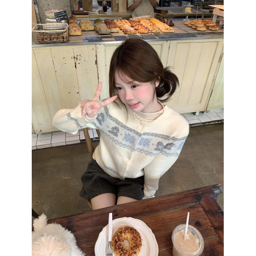 早秋氛圍感新款韓系復古提花開衫撞色圓領針織外套女寬松外搭毛衣 早秋氛圍感新款韓系復古提花開衫撞色圓領針織外套女寬松外搭毛衣