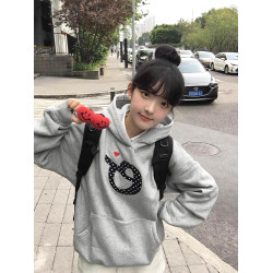 韓系學院風貼布刺綉字母連帽衛衣女春秋冬純棉2025ins風上衣寬松