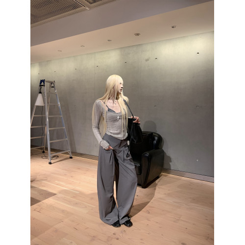 Rase le sol‘Mist Kiss’灰色鏤空針織衫修身長袖打底衫套頭毛衣