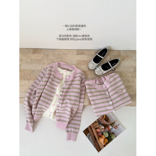 RENA韓系粉色條紋假兩件針織開衫女秋冬毛衣外套早秋穿搭上衣