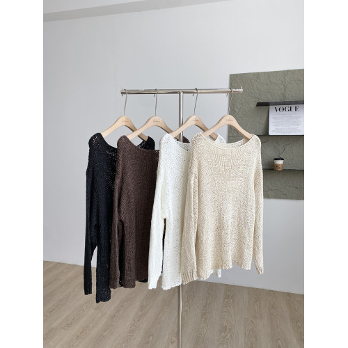 韓版時尚純色簡約鏤空毛衣女2025年秋季新款寬松顯瘦百搭小衆上衣