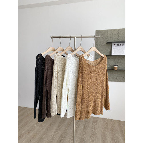 韓版時尚純色簡約鏤空毛衣女2025年秋季新款寬松顯瘦百搭小衆上衣