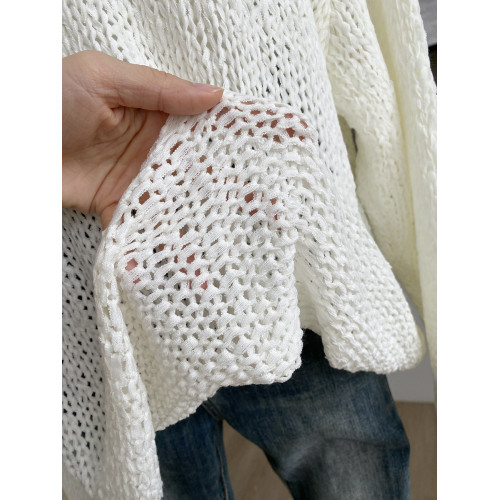 韓版時尚純色簡約鏤空毛衣女2025年秋季新款寬松顯瘦百搭小衆上衣