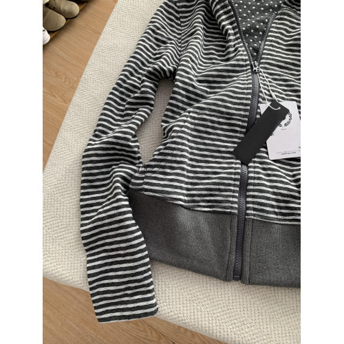 美式復古灰色條紋波點連帽拉鍊衛衣外套女秋季修身短款開衫上衣潮 美式復古灰色條紋波點連帽拉鍊衛衣外套女秋季修身短款開衫上衣潮