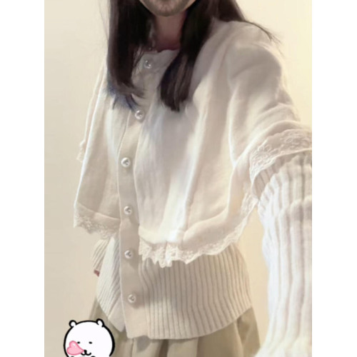 白色設計感假兩件長袖蕾絲披肩鬭篷針織衫女秋冬2025新款顯瘦上衣 白色設計感假兩件長袖蕾絲披肩鬭篷針織衫女秋冬2025新款顯瘦上衣