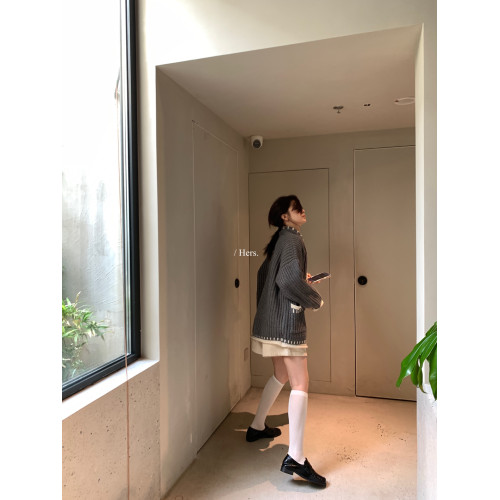 Hers整件很厚實！韓系休閒慵懶風V領大毛衣開衫外套2025秋冬保暖