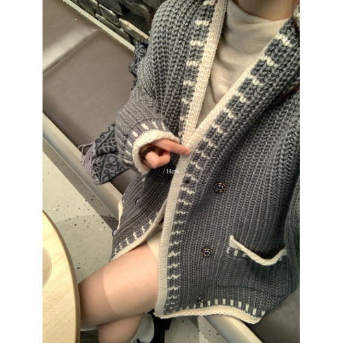 Hers整件很厚實！韓系休閒慵懶風V領大毛衣開衫外套2025秋冬保暖