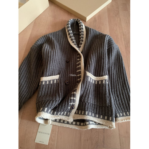 Hers整件很厚實！韓系休閒慵懶風V領大毛衣開衫外套2025秋冬保暖