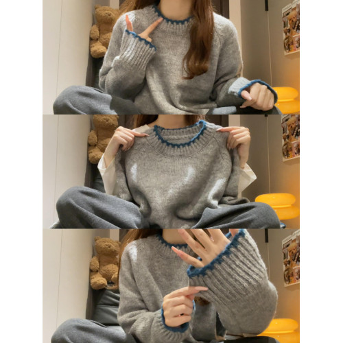 慵懶風高級感寬松灰色毛衣女秋冬季2025年新款內搭打底針織衫上衣 慵懶風高級感寬松灰色毛衣女秋冬季2025年新款內搭打底針織衫上衣