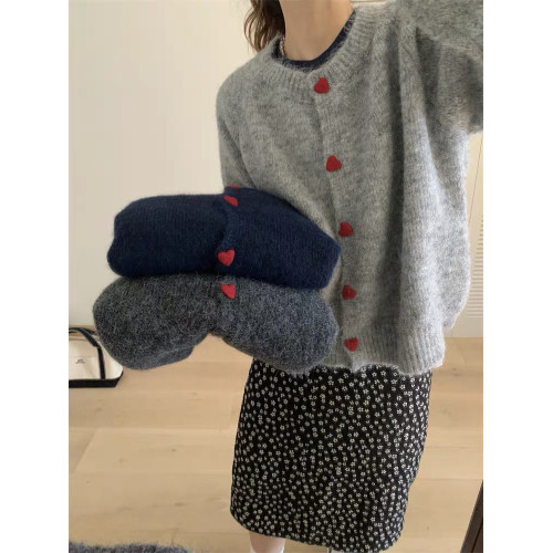 韓版復古愛心釦針織開衫女春秋季chic松弛感慵懶毛衣百搭軟糯外套