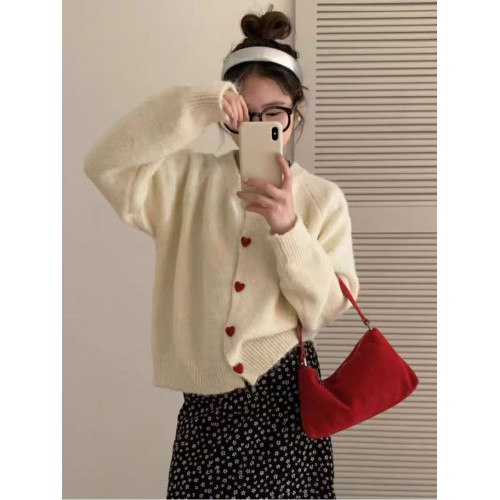 韓版復古愛心釦針織開衫女春秋季chic松弛感慵懶毛衣百搭軟糯外套