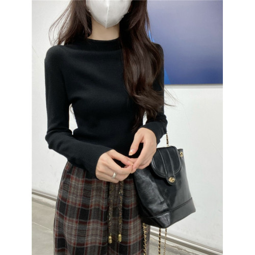 PPHOME一體絨加厚半高領純色針織衫女秋冬保暖打底衫修身內搭上衣