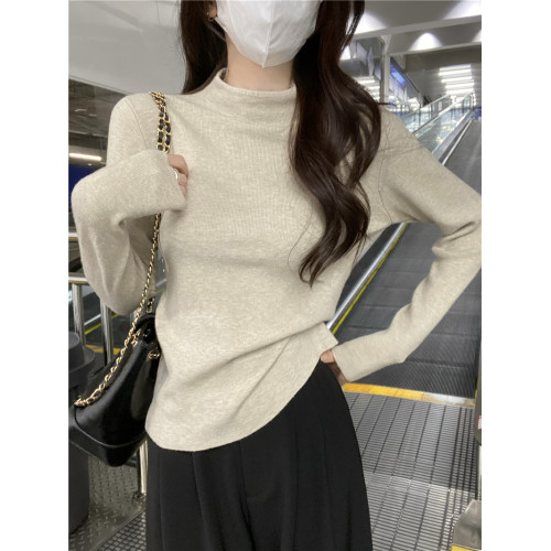 PPHOME一體絨加厚半高領純色針織衫女秋冬保暖打底衫修身內搭上衣