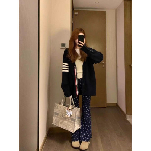 開衫毛衣女2025早秋季四條杠學院風條紋V領高級感短款針織衫外套