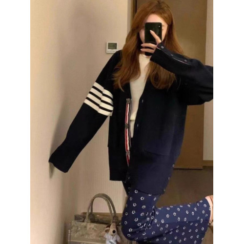 開衫毛衣女2025早秋季四條杠學院風條紋V領高級感短款針織衫外套