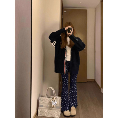 開衫毛衣女2025早秋季四條杠學院風條紋V領高級感短款針織衫外套