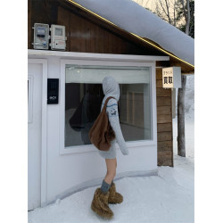 195大喜 美式小狗提花連帽針織毛衣外套女秋冬百搭慵懶休閒短裙潮