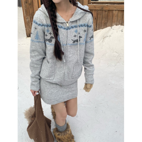 195大喜 美式小狗提花連帽針織毛衣外套女秋冬百搭慵懶休閒短裙潮 195大喜 美式小狗提花連帽針織毛衣外套女秋冬百搭慵懶休閒短裙潮