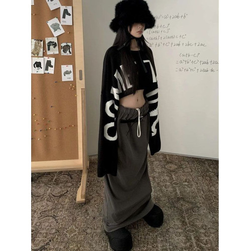 超大袖子字母印花休閒短款毛衣女秋季寬松顯瘦個性街頭針織衫上衣