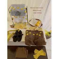 日系復古暖黃軟糯套頭針織毛衣女秋寬松刺綉鉤花少女甜美復古上衣