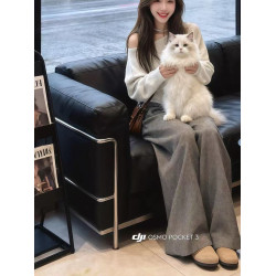 韓系長袖斜肩毛衣女秋冬季寬松慵懶風高級感針織衫露肩一字肩上衣