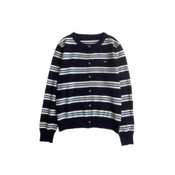 RENA復古條紋針織開衫女圓領撞色長袖氣質時尚休閒顯瘦外套上衣