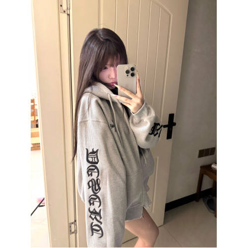 國潮牌華夫格連帽開衫衛衣女秋冬寬松oversize美式高街哥特風外套 國潮牌華夫格連帽開衫衛衣女秋冬寬松oversize美式高街哥特風外套