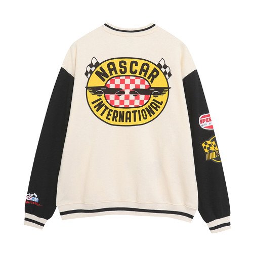 春秋季字母個性刺綉青春拼色單排釦側口袋棒球服衛衣外套寬松 春秋季字母個性刺綉青春拼色單排釦側口袋棒球服衛衣外套寬松