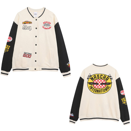 春秋季字母個性刺綉青春拼色單排釦側口袋棒球服衛衣外套寬松 春秋季字母個性刺綉青春拼色單排釦側口袋棒球服衛衣外套寬松