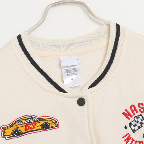 春秋季字母個性刺綉青春拼色單排釦側口袋棒球服衛衣外套寬松 春秋季字母個性刺綉青春拼色單排釦側口袋棒球服衛衣外套寬松