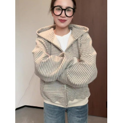 韓系早秋穿搭條紋開衫連帽衛衣外套女春秋季2025新款寬松長袖上衣