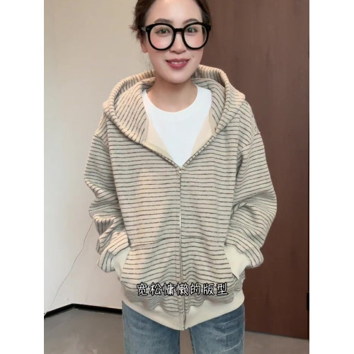 韓系早秋穿搭條紋開衫連帽衛衣外套女春秋季2025新款寬松長袖上衣 韓系早秋穿搭條紋開衫連帽衛衣外套女春秋季2025新款寬松長袖上衣