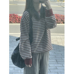 2025早秋新款紅色條紋毛衣慵懶高級感寬松休閒內搭針織打底衫上衣