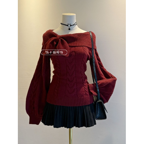 原創古早vintage兔耳結針織衫毛衣女秋冬奈奈風收腰顯瘦校供外套