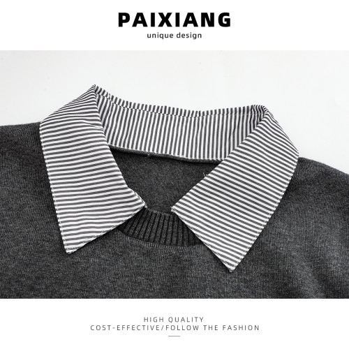 PAIXIANG極簡老錢風假兩件條紋拼接針織衫女秋季曡穿毛衣時髦上衣 PAIXIANG極簡老錢風假兩件條紋拼接針織衫女秋季曡穿毛衣時髦上衣