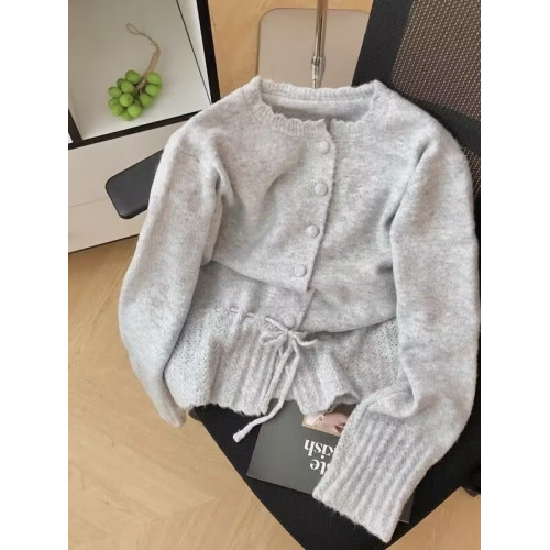 韓系溫柔風荷葉邊針織開衫女2025秋季毛衣長袖收腰顯瘦上衣女外套