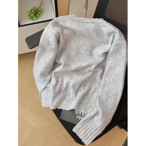 韓系溫柔風荷葉邊針織開衫女2025秋季毛衣長袖收腰顯瘦上衣女外套