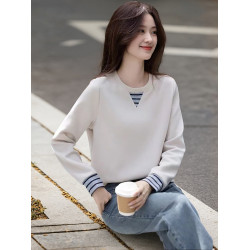 假兩件長袖衛衣女士春秋季2025新款撞色袖百搭外穿小衆不撞款上衣