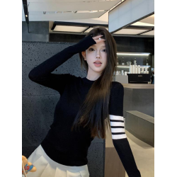 條紋灰色針織衫女秋季2025新款高級感內搭打底衫修身顯瘦長袖上衣