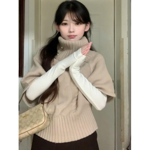 2025新款慵懶風高級感高領鬭篷毛衣女秋冬韓系百搭外穿針織衫上衣