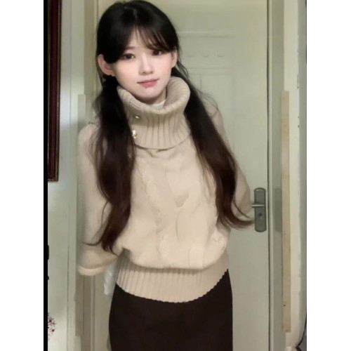 2025新款慵懶風高級感高領鬭篷毛衣女秋冬韓系百搭外穿針織衫上衣