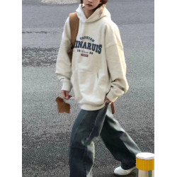 純棉加絨加厚連帽衛衣女士新款爆款秋冬慵懶風別致oversize外套潮