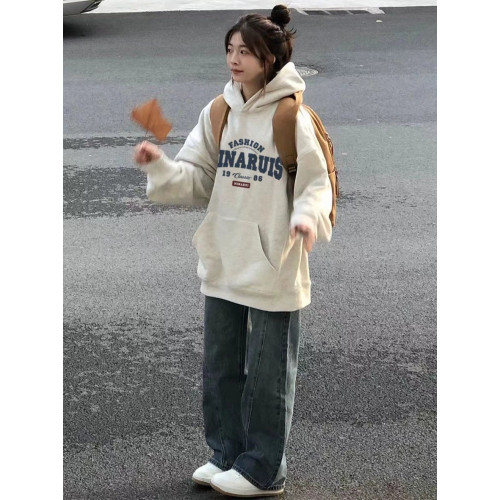 純棉加絨加厚連帽衛衣女士新款爆款秋冬慵懶風別致oversize外套潮 純棉加絨加厚連帽衛衣女士新款爆款秋冬慵懶風別致oversize外套潮