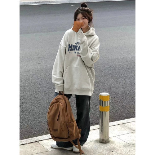 純棉加絨加厚連帽衛衣女士新款爆款秋冬慵懶風別致oversize外套潮 純棉加絨加厚連帽衛衣女士新款爆款秋冬慵懶風別致oversize外套潮