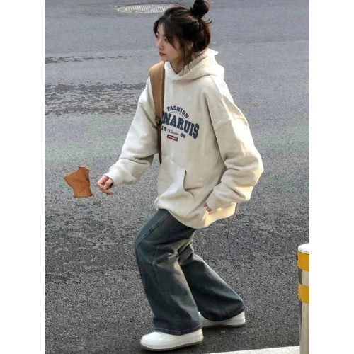 純棉加絨加厚連帽衛衣女士新款爆款秋冬慵懶風別致oversize外套潮 純棉加絨加厚連帽衛衣女士新款爆款秋冬慵懶風別致oversize外套潮