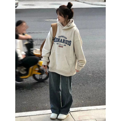 純棉加絨加厚連帽衛衣女士新款爆款秋冬慵懶風別致oversize外套潮 純棉加絨加厚連帽衛衣女士新款爆款秋冬慵懶風別致oversize外套潮